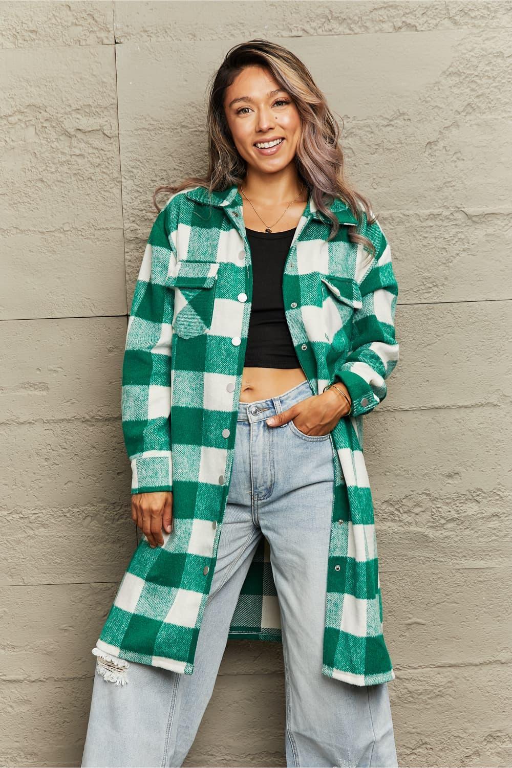 Autumn Ready Plaid Collared Longline Shacket - MXSTUDIO.COM