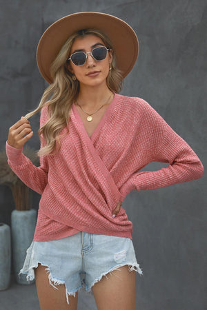 Autumn Style Knitted Long Sleeve Surplice Top - MXSTUDIO.COM