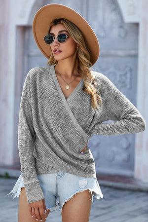 Autumn Style Knitted Long Sleeve Surplice Top - MXSTUDIO.COM