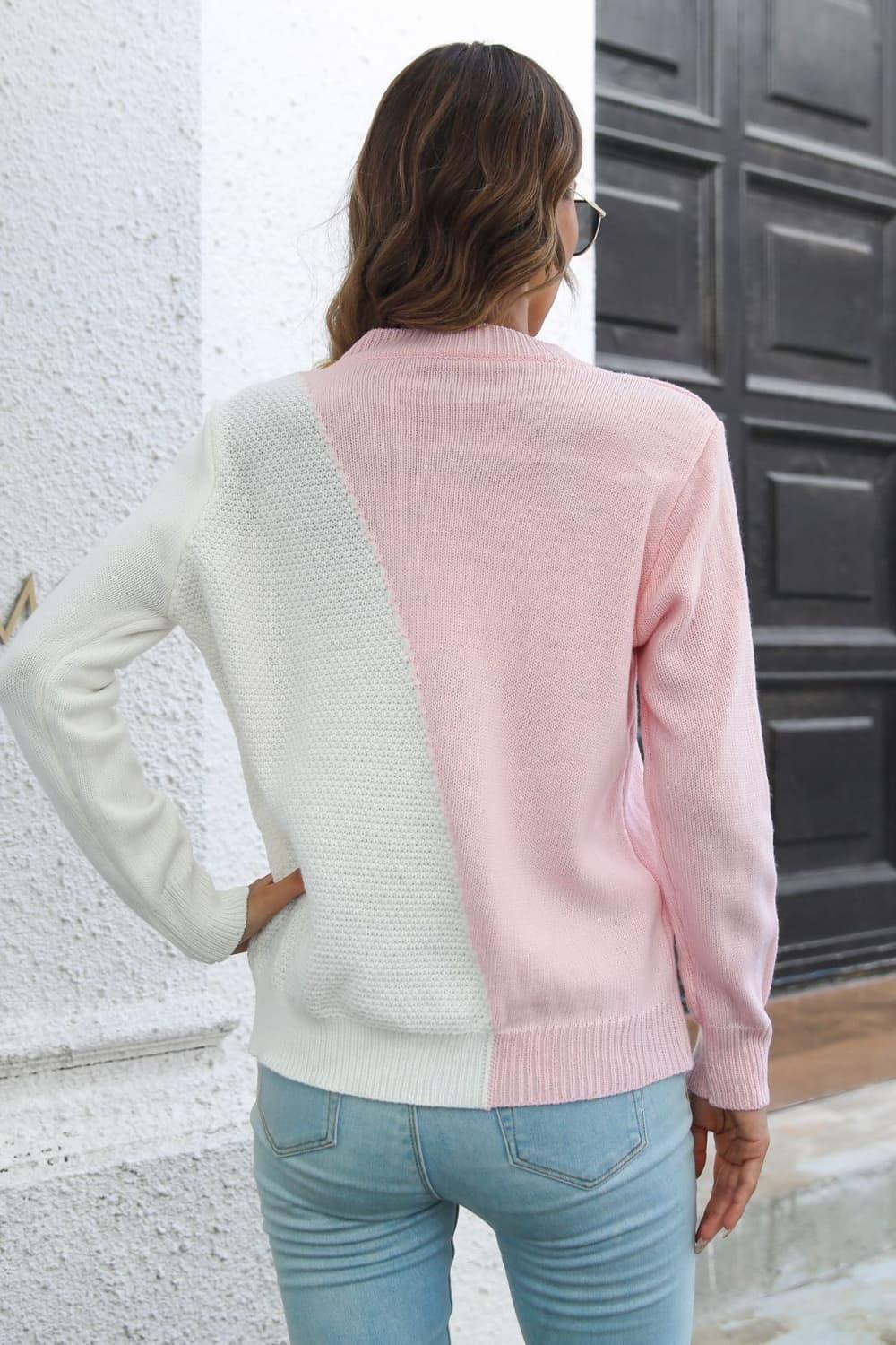 Autumn Sunday Ribbed Knit Color Block Sweater - MXSTUDIO.COM