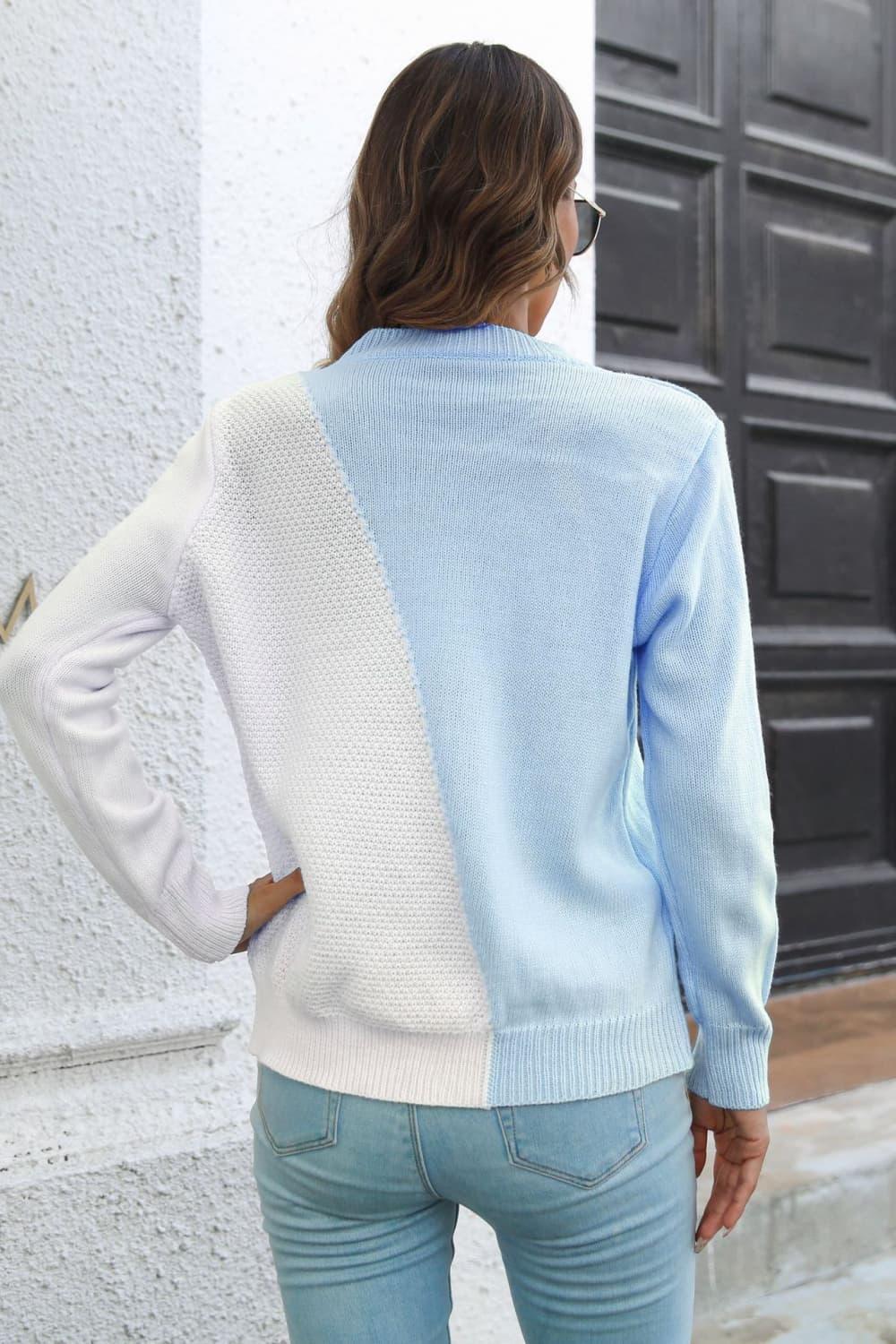 Autumn Sunday Ribbed Knit Color Block Sweater - MXSTUDIO.COM