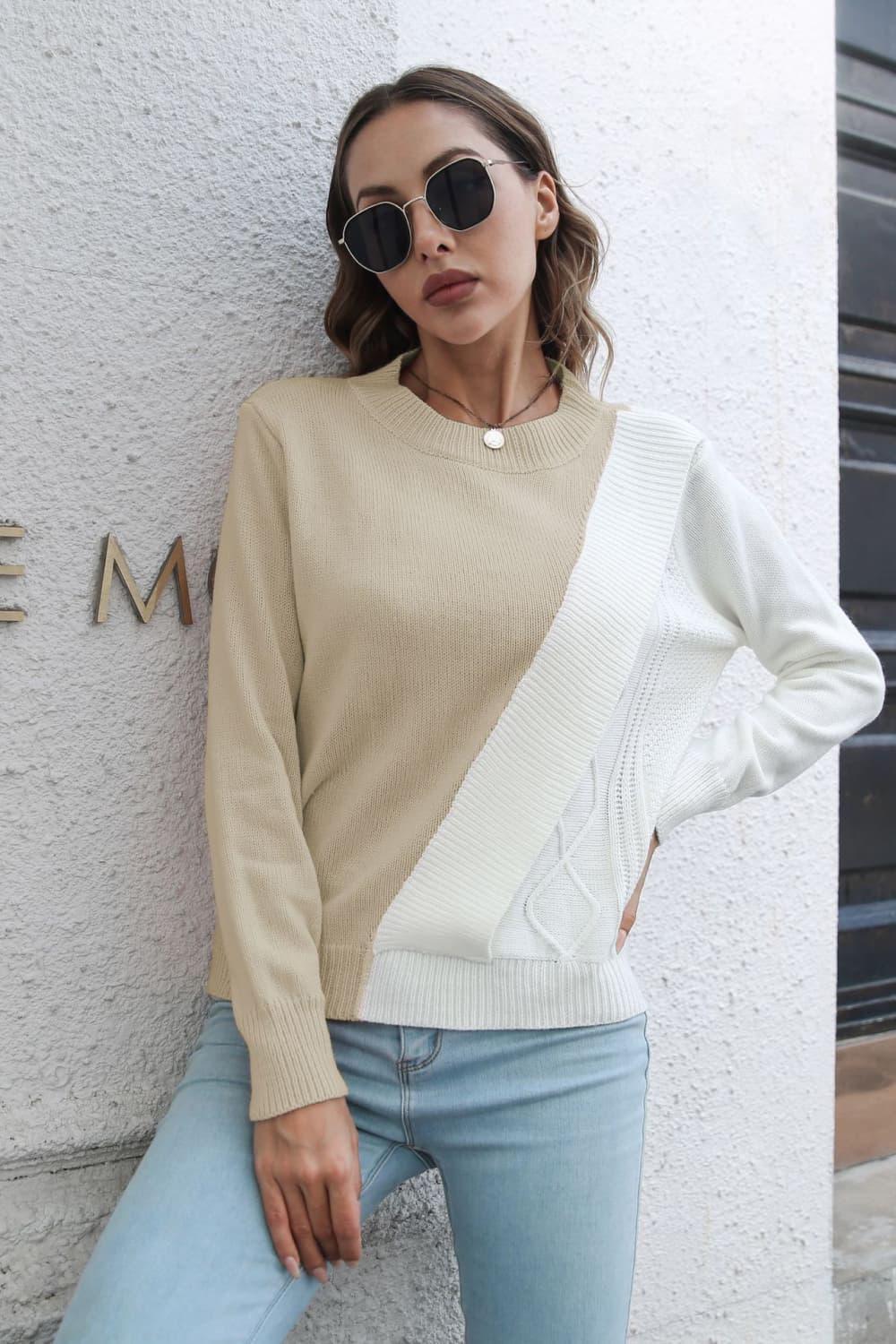 Autumn Sunday Ribbed Knit Color Block Sweater - MXSTUDIO.COM