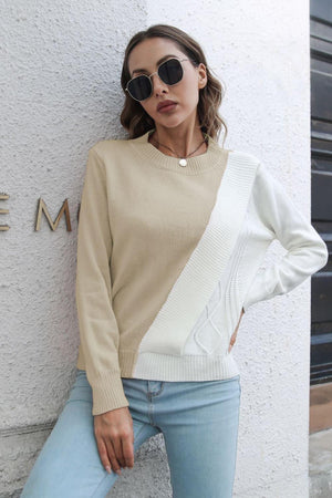 Autumn Sunday Ribbed Knit Color Block Sweater - MXSTUDIO.COM