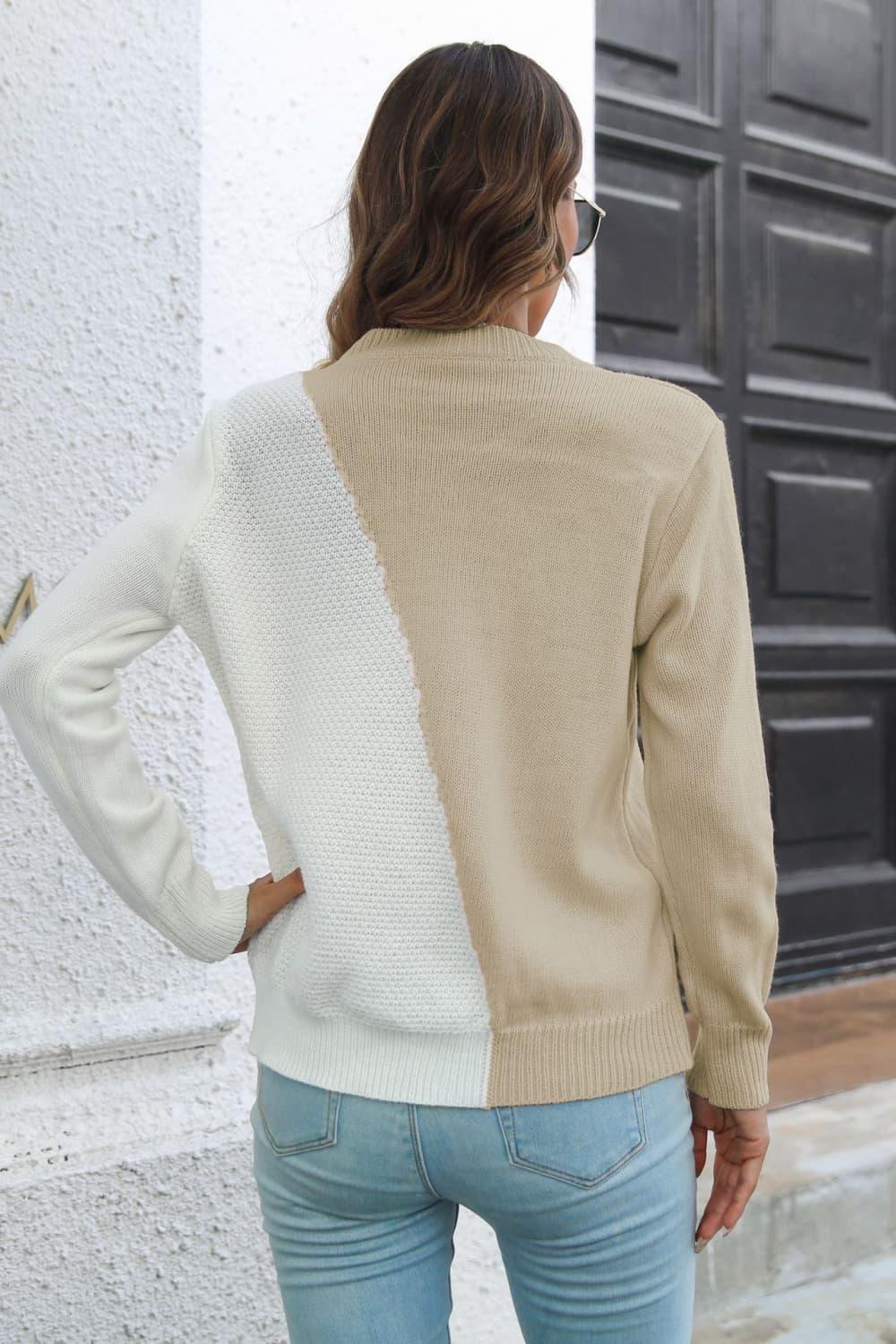 Autumn Sunday Ribbed Knit Color Block Sweater - MXSTUDIO.COM