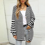 Autumn Weekend Striped Knit Cardigan With Buttons-MXSTUDIO.COM