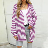 Autumn Weekend Striped Knit Cardigan With Buttons-MXSTUDIO.COM