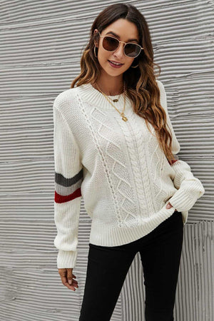 Autumn's Best Striped Cable Knit Sweater - MXSTUDIO.COM