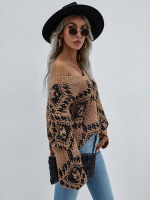 Awe-Inspiring Geometric Print Chunky Knit Sweater - MXSTUDIO.COM