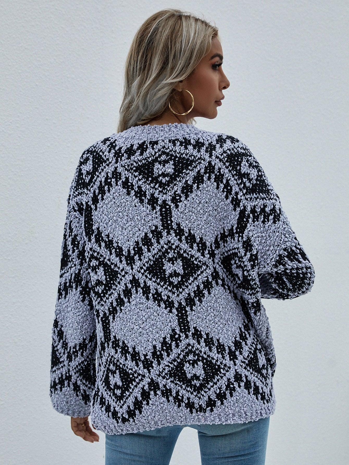 Awe-Inspiring Geometric Print Chunky Knit Sweater - MXSTUDIO.COM