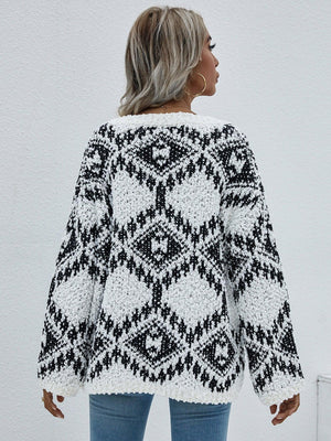 Awe-Inspiring Geometric Print Chunky Knit Sweater - MXSTUDIO.COM