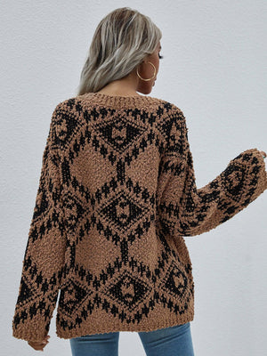 Awe-Inspiring Geometric Print Chunky Knit Sweater - MXSTUDIO.COM