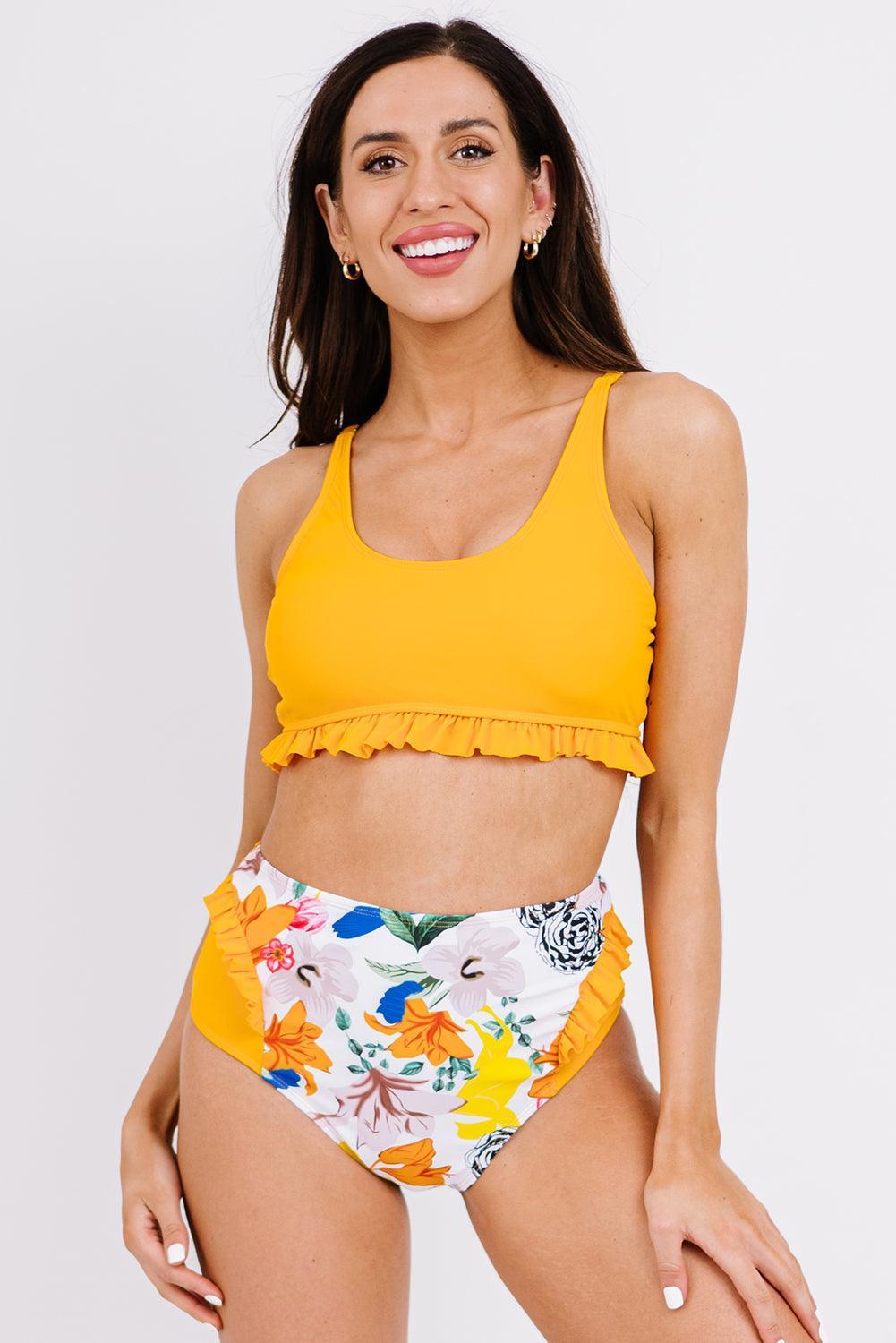 Awe-Inspiring Two-Tone Floral Two Piece Swimsuit - MXSTUDIO.COM