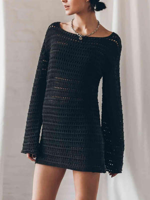 Awe-Striking Open Knit Tied Open Back Sweater Dress-MXSTUDIO.COM