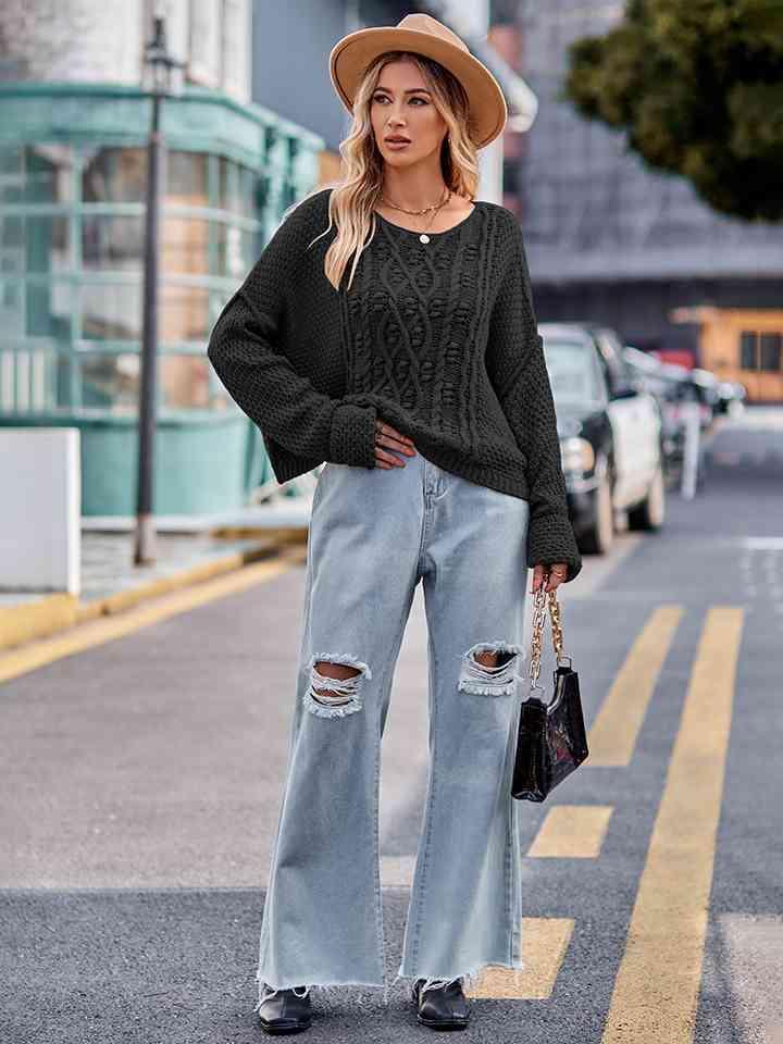Awesome Comfort Long Sleeve Cable-Knit Sweater - MXSTUDIO.COM