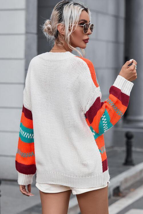 Awesome Fall Multicolor Striped Sweater-MXSTUDIO.COM