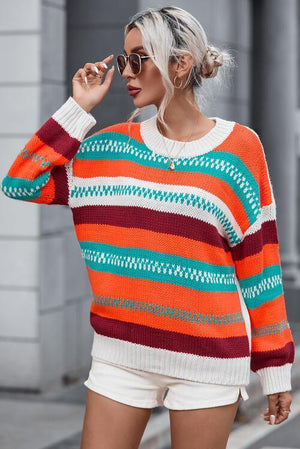 Awesome Fall Multicolor Striped Sweater-MXSTUDIO.COM