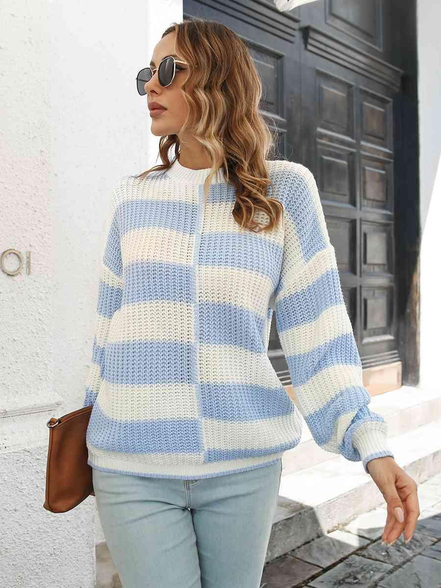 Awesome Fall Striped Two Tone Sweater - MXSTUDIO.COM