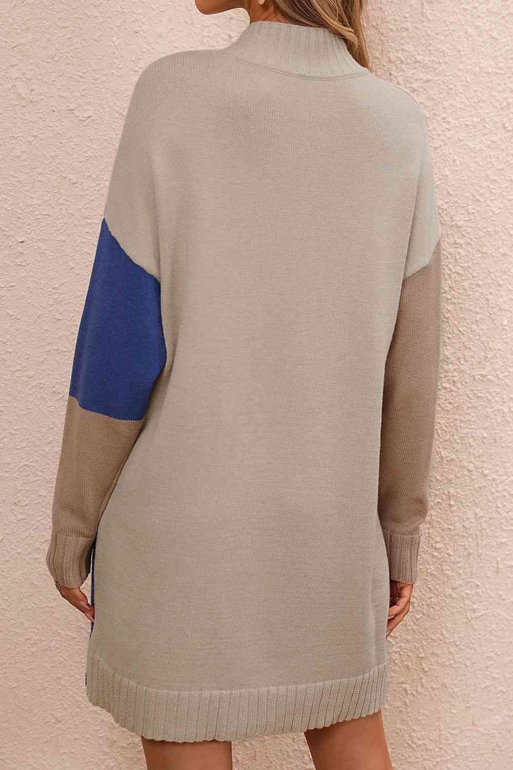 Awesome Warmth Color Block Sweater Dress - MXSTUDIO.COM