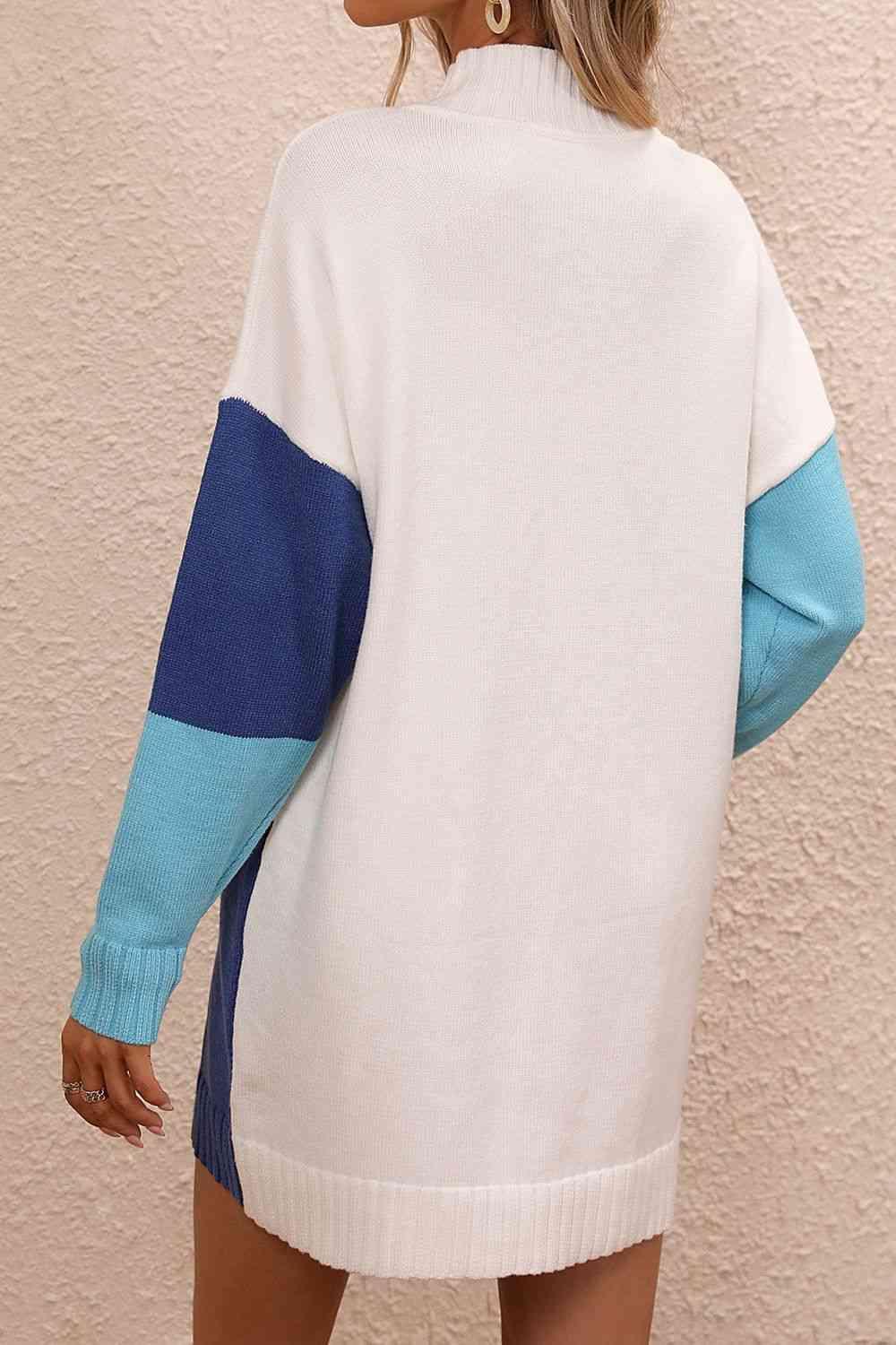 Awesome Warmth Color Block Sweater Dress - MXSTUDIO.COM