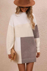 Awesome Warmth Color Block Sweater Dress - MXSTUDIO.COM