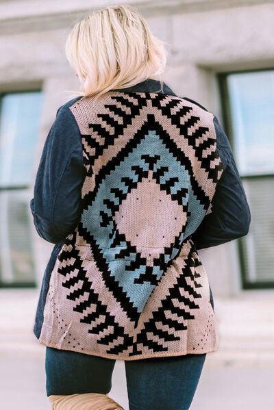 Aztec Inspired Back Print Drawstring Waist Jacket-MXSTUDIO.COM