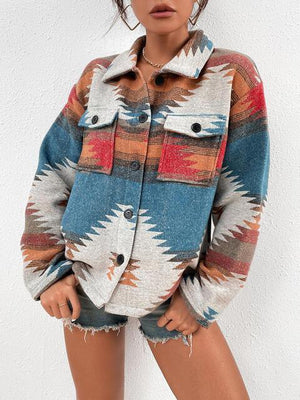 Aztec Inspired Button Down Geometric Jacket-MXSTUDIO.COM