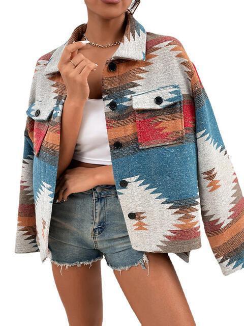 Aztec Inspired Button Down Geometric Jacket-MXSTUDIO.COM