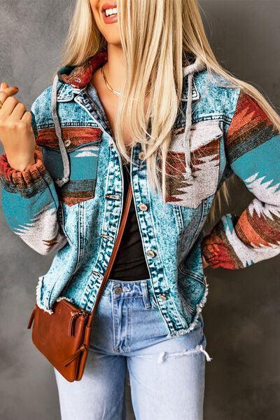 a woman with blonde hair wearing a jean jacket