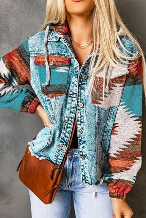 a woman with blonde hair wearing a jean jacket