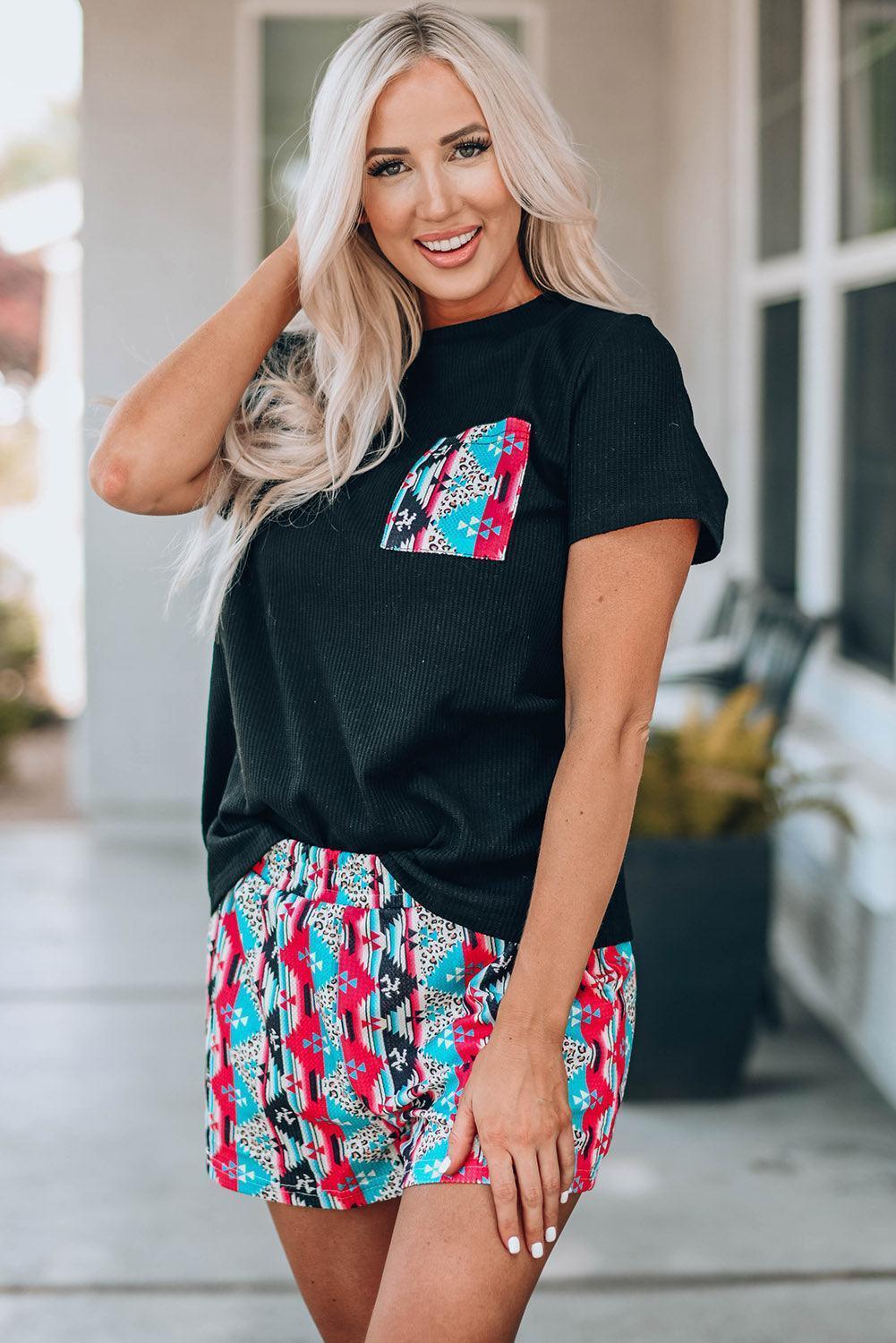 Aztec Pocketed Tee and Shorts Set - MXSTUDIO.COM