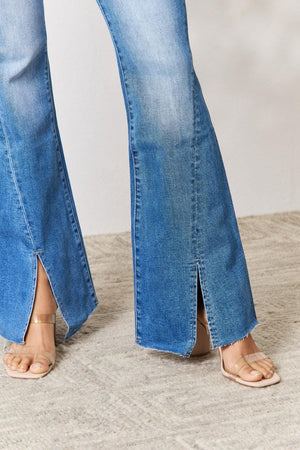 a pair of jeans with a slit on the side