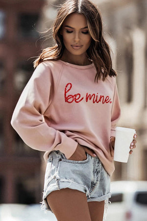 BE MINE Raglan Sleeve Pink Graphic Sweatshirt - MXSTUDIO.COM