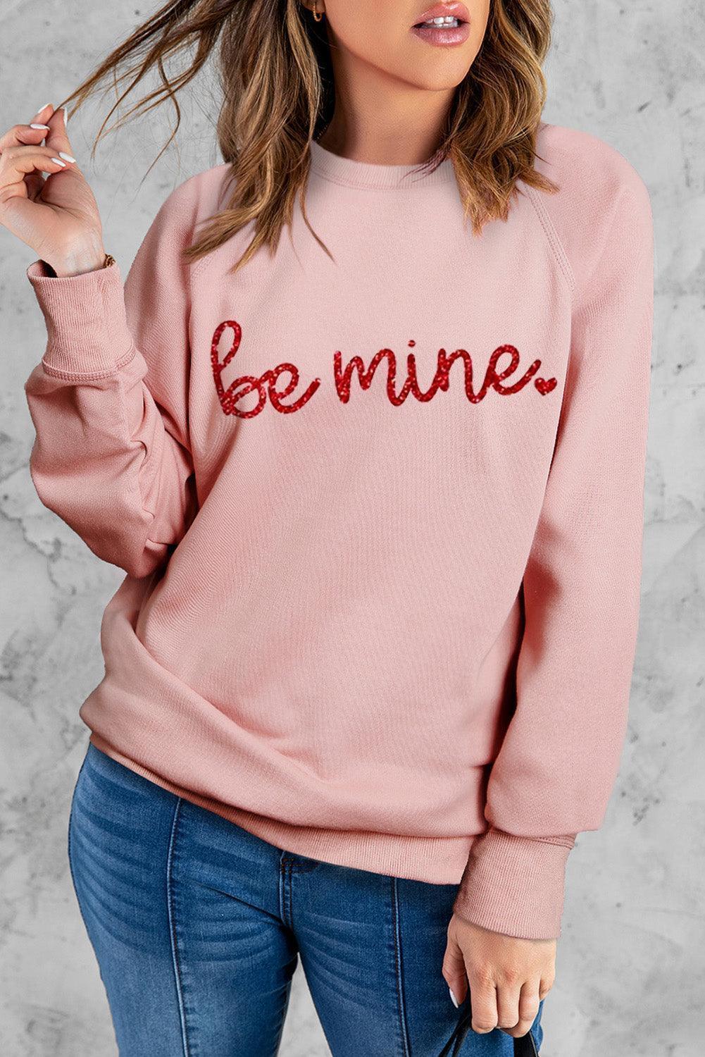 BE MINE Raglan Sleeve Pink Graphic Sweatshirt - MXSTUDIO.COM