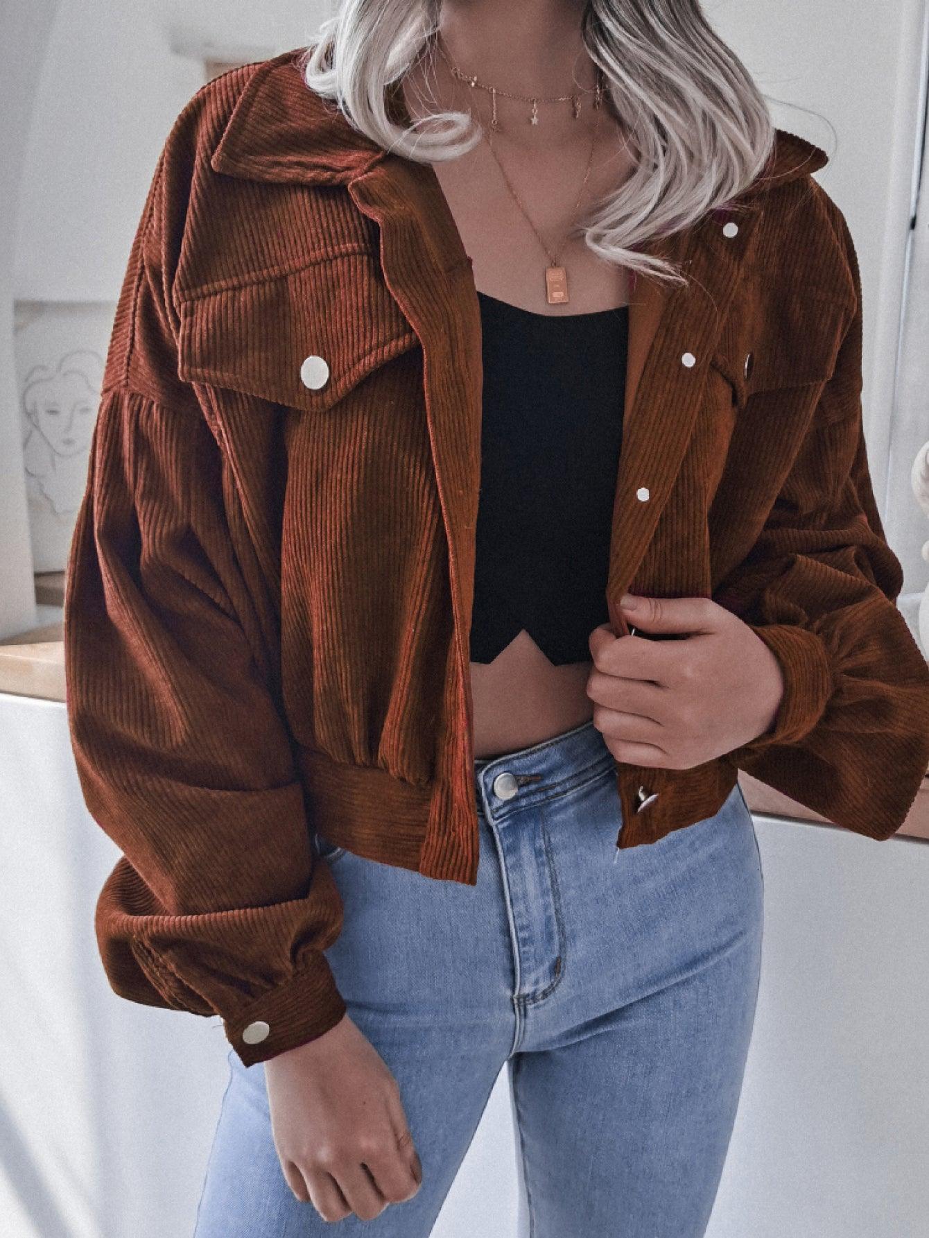 Balloon Cuff Cropped Corduroy Jacket - MXSTUDIO.COM