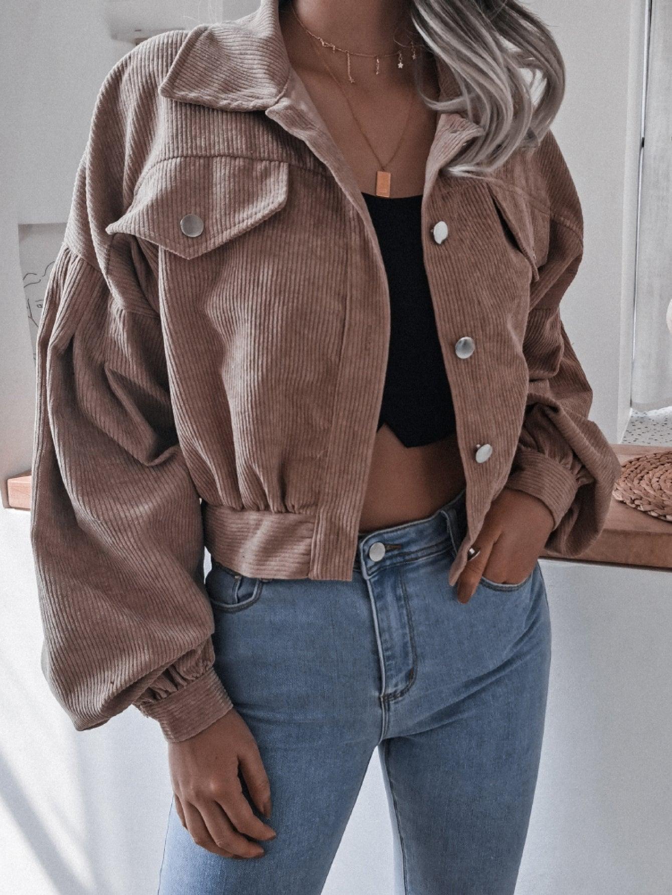 Balloon Cuff Cropped Corduroy Jacket - MXSTUDIO.COM