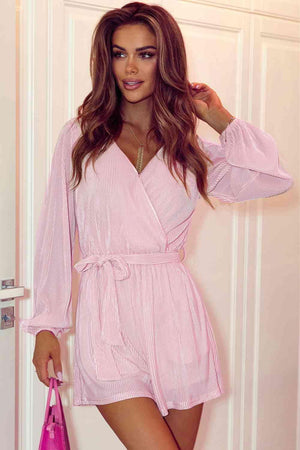 Barbie Aesthetic Blush Pink Surplice Plunge Romper - MXSTUDIO.COM