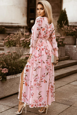 Barbie Fresh Plunge Neck Long Sleeve Floral Maxi Dress - MXSTUDIO.COM