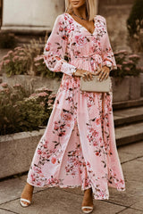 Barbie Fresh Plunge Neck Long Sleeve Floral Maxi Dress - MXSTUDIO.COM