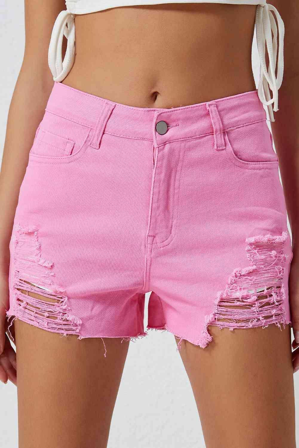 Barbie Girl Distressed Pink Denim Shorts - MXSTUDIO.COM