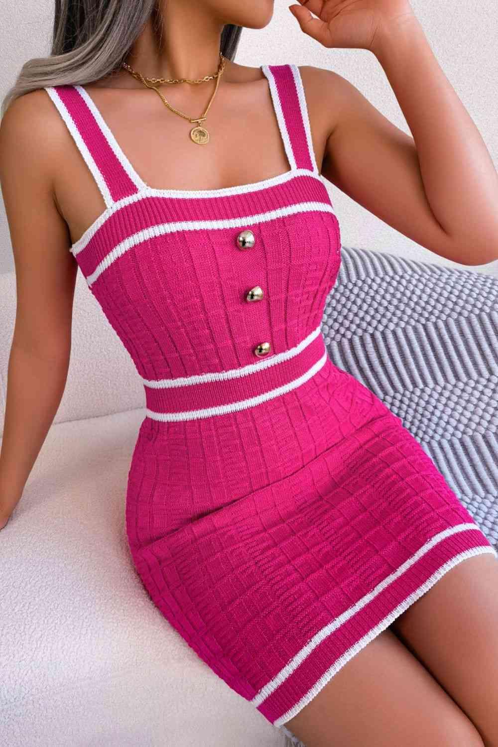 Barbie Girl Square Neck Sleeveless Knit Dress-MXSTUDIO.COM