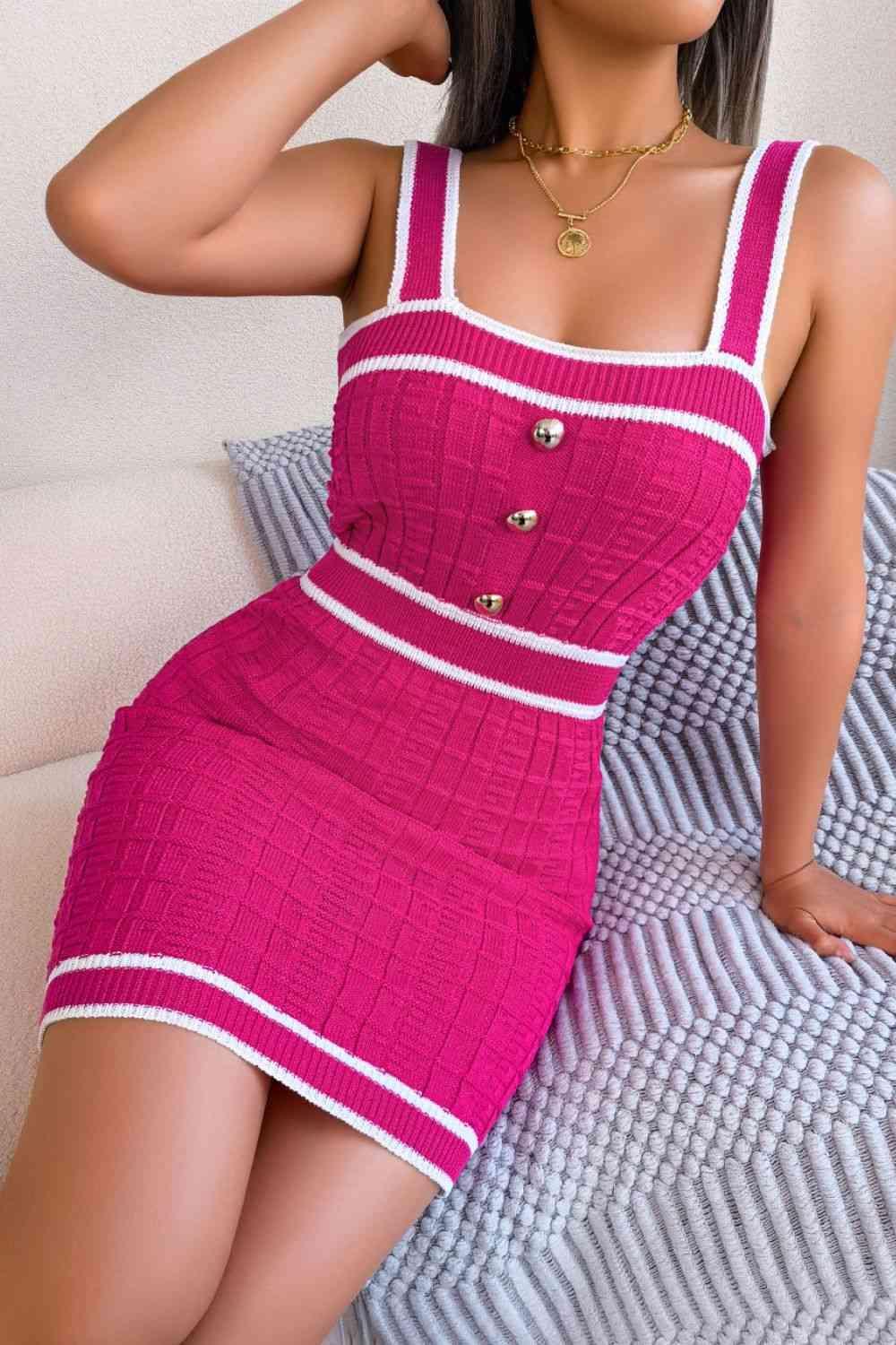 Barbie Girl Square Neck Sleeveless Knit Dress-MXSTUDIO.COM