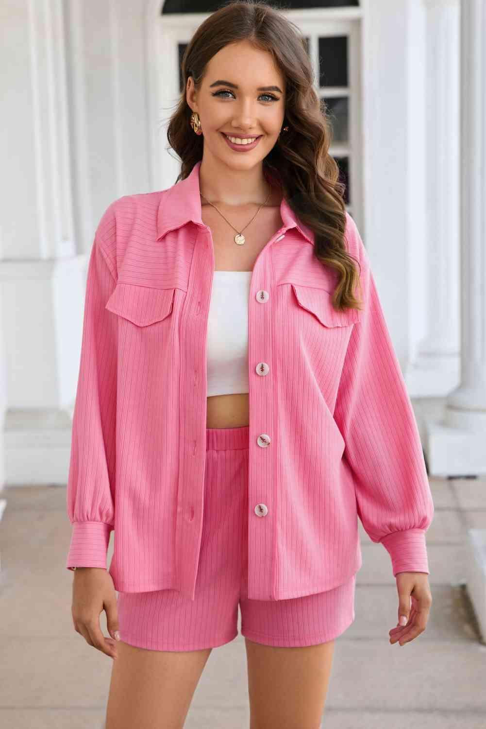 Barbie Loungewear Collared Jacket and Shorts Set - MXSTUDIO.COM
