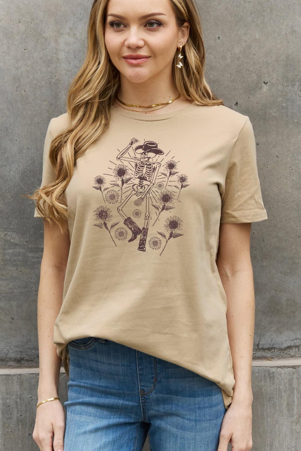 Basic Graphic Plus Size Cotton Skeleton T Shirt - MXSTUDIO.COM