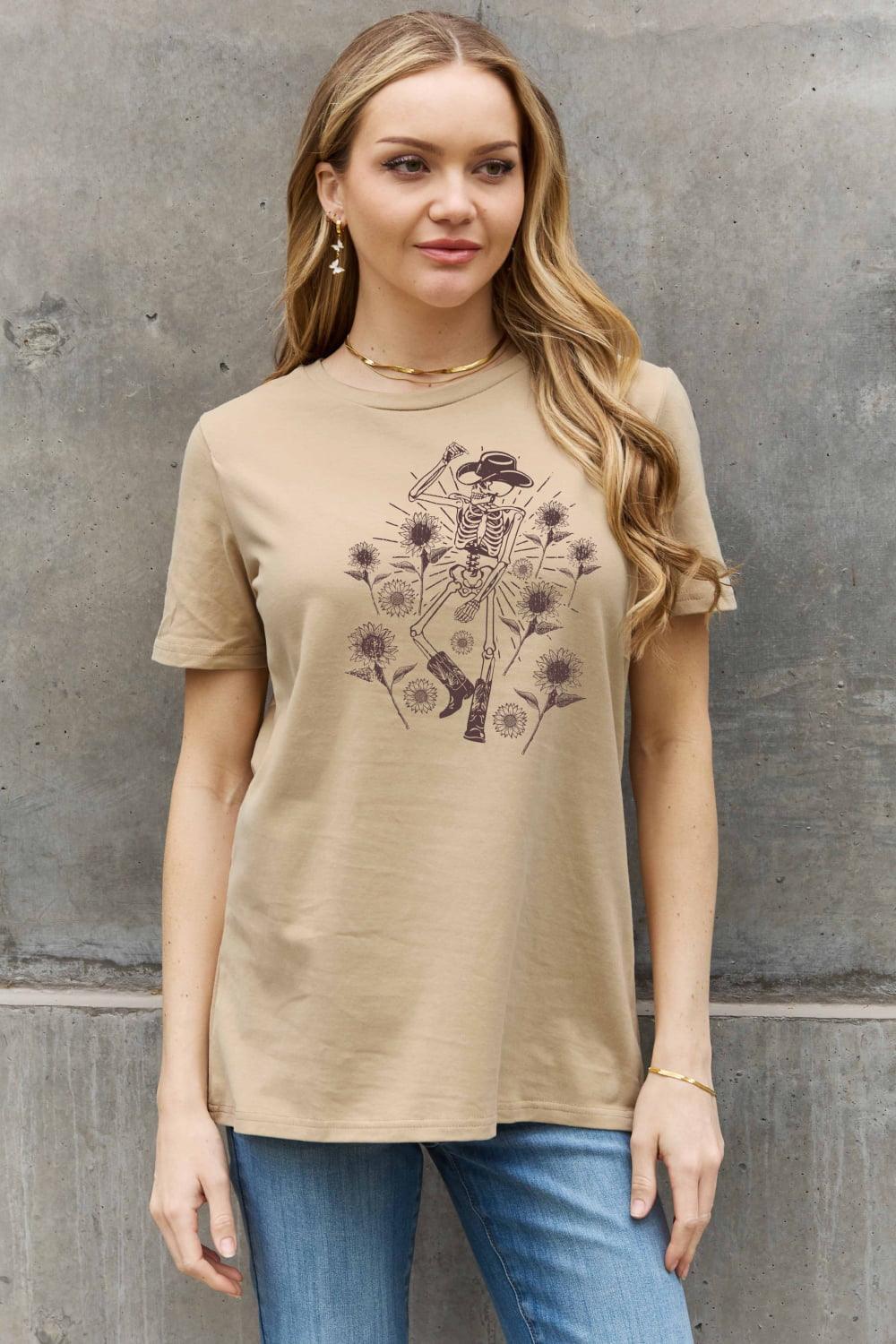 Basic Graphic Plus Size Cotton Skeleton T Shirt - MXSTUDIO.COM