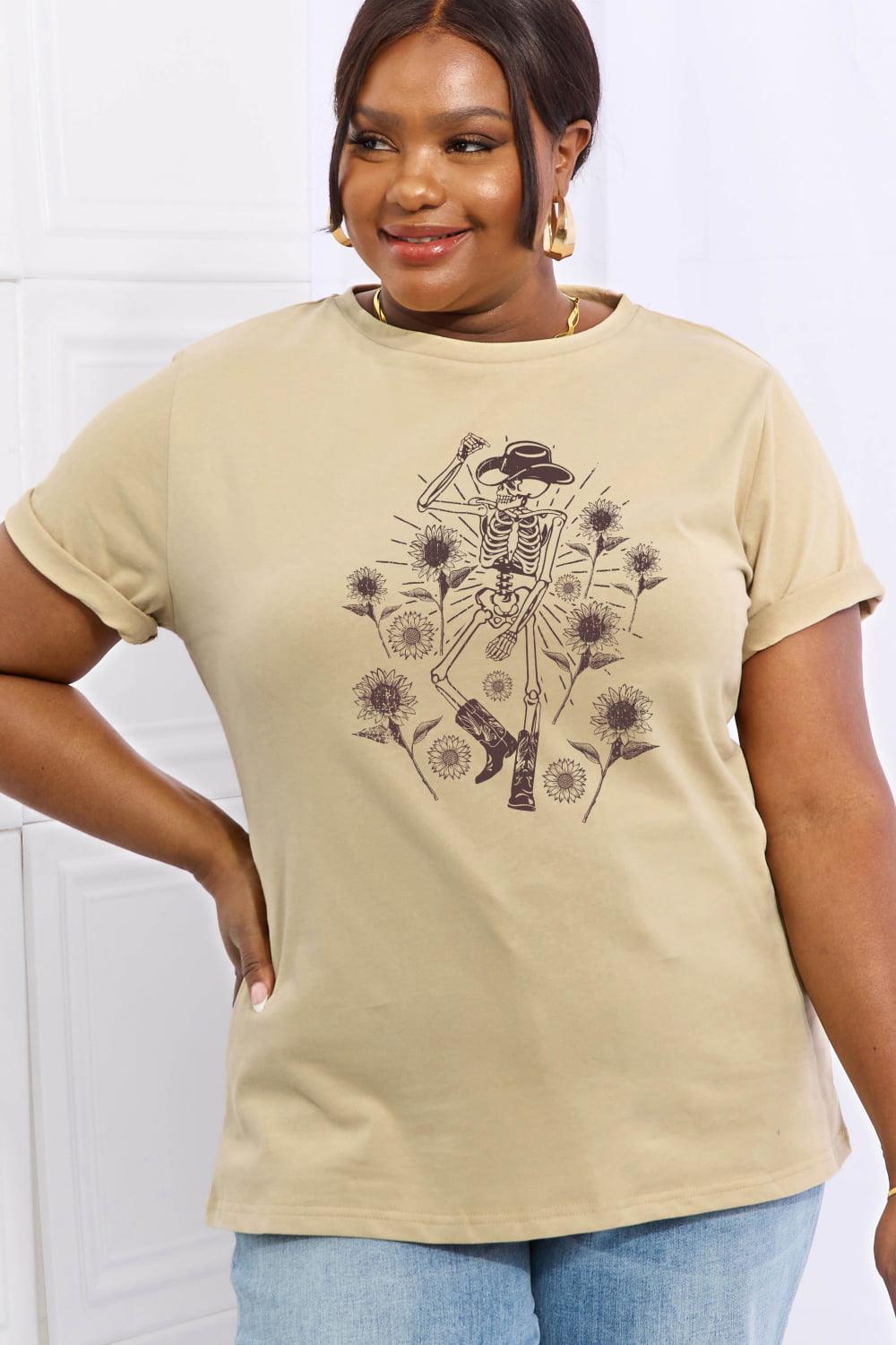 Basic Graphic Plus Size Cotton Skeleton T Shirt - MXSTUDIO.COM