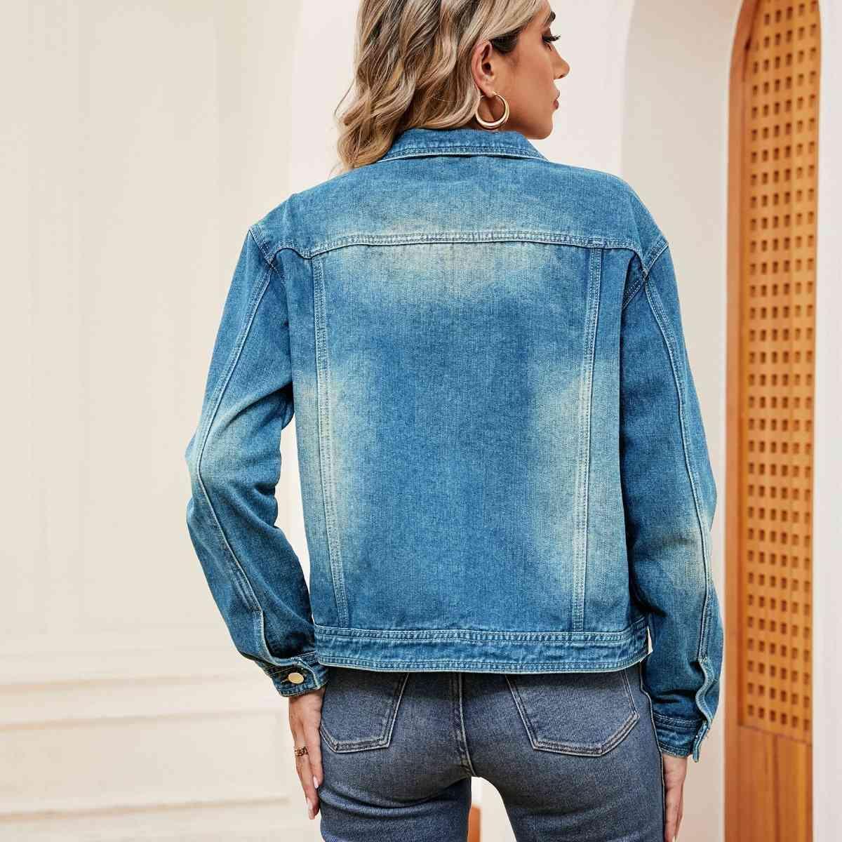 Basic Style Washed Denim Jacket - MXSTUDIO.COM