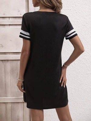 Basic Yet Classy Mini V Neck Short Sleeve Dress - MXSTUDIO.COM