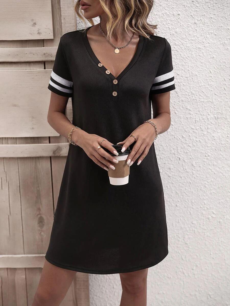 Basic Yet Classy Mini V Neck Short Sleeve Dress - MXSTUDIO.COM