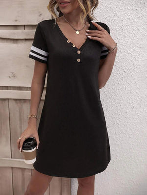 Basic Yet Classy Mini V Neck Short Sleeve Dress - MXSTUDIO.COM