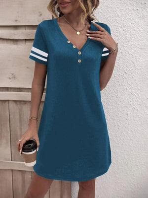 Basic Yet Classy Mini V Neck Short Sleeve Dress - MXSTUDIO.COM